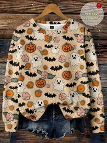 SHEIN LUNE Áo thun ngắn tay dáng rộng in hình ma, bí ngô và dơi dễ thương dành cho nữ, phong cách đường phố, cổ điển, đi học, retro, mùa thu, đi nghỉ mát, thường ngày, dành cho giáo viên, mùa thu đông, đồng quê, dự tiệc. - Nhiều màu - Xem 1