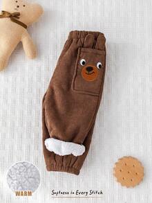 Cozy Pixies Baby Boy Cartoon Bear 3D Pattern Knitted Soft Fleece Elastic Waist Jogger Pants Fall Winter - Brown - View 1