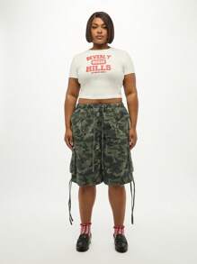 SUMWON Plus Size Beverly Hills Crop Top Short Sleeve Graphic Logo Los Angeles County Tee Streetwear Casual Summer Fashion Statement T-Shirt - White - View 5
