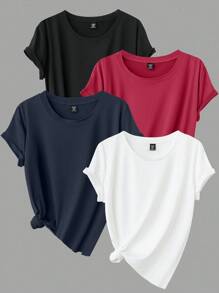 Calvaya Áo thun nữ cổ tròn tay ngắn màu trơn cỡ lớn đa năng thường ngày - Nhiều màu - Xem 1