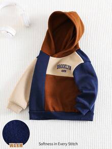 Cozy Pixies Felpa girocollo a maniche lunghe con stampa a lettere e blocchi di colore, casual e versatile, per bambino maschio