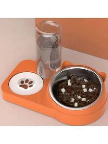 1 件可拆卸可洗倾斜防溢防湿宠物碗，带熊耳设计，大容量双碗带自动饮水器，不锈钢 - 彩色 - 查看 13