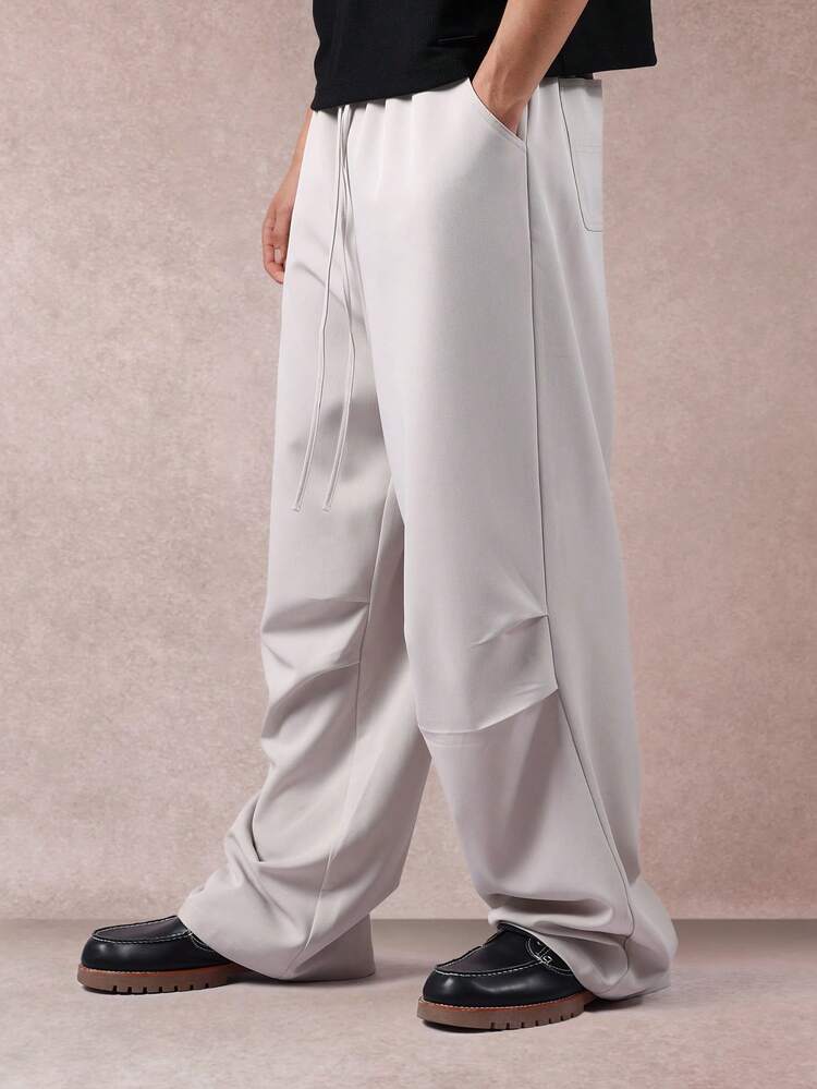 Wide Leg Canvas Trousers With Patch Pockets