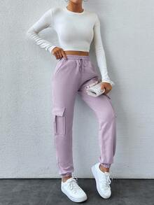 Cloudara Women's Fashionable Solid Color Jogger Pants With Pockets And Drawstring - Lilac Purple - View 4