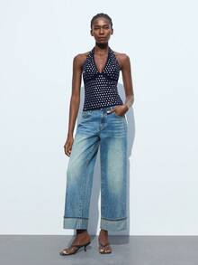 Maija Women's Navy Blue Halter Crop Top, Versatile Urban Style For Parties, Casual, Business, And Streetwear, Autumn Casual Blouse For Women Party Outfit Autumn Outfits For Women Halloween Costume Women New Year