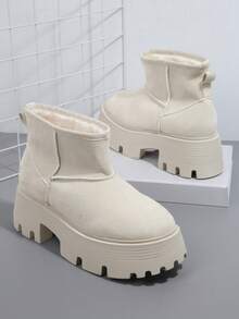 SHUZIA Faux Leather Lug Sole Ankle Booties - Beige - View 3