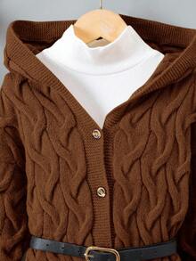 SHEIN Cárdigan holgado con capucha para niña - Café integral - Ver 6