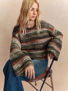 Écloséra French Retro Loose Crew Neck Long Sleeve Textured Colorblock Pullover Sweater For Women, Spring/Autumn Fall Winter Cloth For Women - Multicolor - View 5
