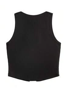 Y2Kool Wild Love Parte superior corta de estilo punk con cadena metálica en forma de corazón, cuello en V negro, estilo antiguo, tatuaje, espina, oscuro, punk, Halloween, Y2K, sexy, casual, estilo callejero, adecuado para verano, otoño, vacaciones, fiestas, reuniones, uso diario - Negro - Ver 3