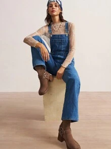 Bohemela 女士休闲牛仔背带裤、连体裤 女式牛仔背带裤 牛仔背带裤 女式牛仔连体裤 女式牛仔连体裤 女式秋季服装 西部风女装 波西米亚风女装 女式牛仔套装 女式牛仔套装 - 中等水洗藍 - 查看 4