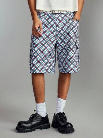 Prep Pantaloncini cargo casual e ampi a quadri da uomo, estivi
