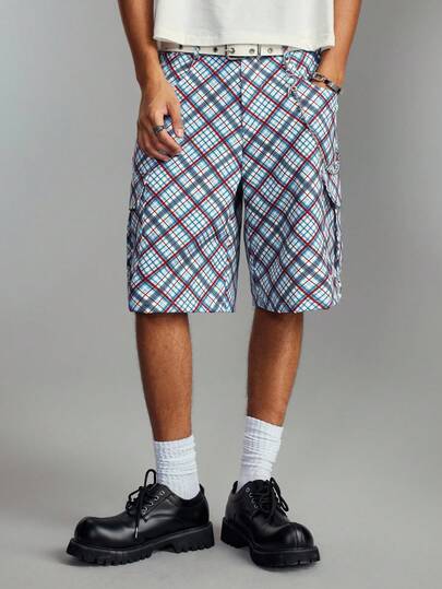 Street Life Men's Casual Plaid Loose Cargo Shorts, Summer