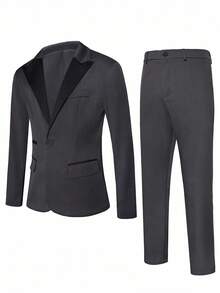 Calvornis Men's Solid Color Minimalist Daily Long Sleeve Top And Pants Suit - Dark Grey - View 4