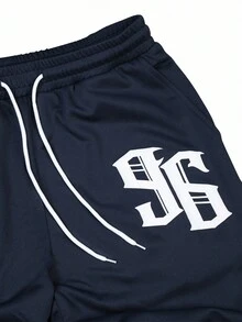 Manfinity Campus Court Aesthetic Post--Men's Numeric Print Hoodie And Pants Set - Blue - View 4