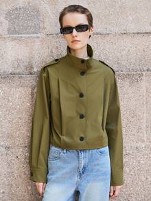 Lumivelle Women's Loose Casual Long Sleeve Single-Breasted Short Jacket, Autumn Fall Winter Cloth For Women - Army Green - View 6