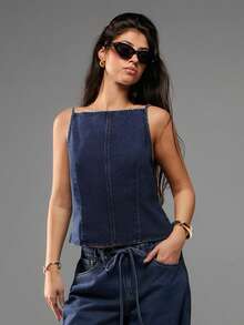 SHEIN Forever 21 夏季女装浪漫/舞会/正式/生日/90年代/商务休闲/优雅/西部风/外出/时尚/休闲/千禧年/夜店/办公室/鸡尾酒会/复古/锐舞节/趣味/高贵/老钱/街头风/度假/乡村音乐会/工作/端庄/春假/单身派对/演唱会/酷女孩/基础款/毕业/A字裙/牛仔/无袖/7月4日女装/海滩度假/学校/圣诞节/夜店/牛仔上衣 - 藏蓝色 - 查看 6