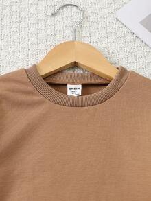 SHEIN 2 件套女童休闲蝴蝶结运动衫和裤子套装，轻便春夏季服装 - 卡其色 - 查看 6