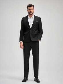 OFFICEAU 男士单排扣平驳领商务正装西装外套，适合婚礼、庆典、节日活动、正式场合、秋季、冬季穿着，尽显绅士风范。