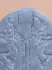 SHUZIA Pointy Toe Slip On Block Heel Boots - Blue - View 4