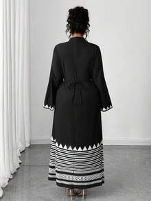 Elenzga Elegantes Geometrie-Muster Kleid in Große Größen, geeignet für den Berufsalltag - Schwarz - Übersicht 2