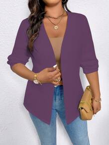 EMERY ROSE Plus Size Minimalist Solid Color Blazer For Casual Commuting Fall Cloth For Women Autumn - Purple - View 3