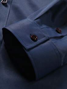 Manfinity Mode Plus Size Men's Solid Color Single-Breasted Pocket Business Casual Long Sleeve Shirt, For Fall