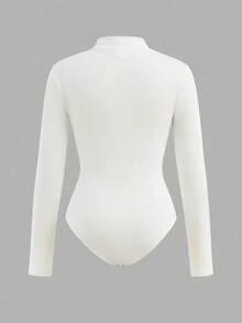 SHEIN Girlism 2pcs Tween Girls' Casual Fashion Ribbed Stand Collar Half-Zip Long Sleeve Bodysuit & Pants Set, Black & White, Suitable For Weekend And Casual Outings, Bodysuits For Teen Girls, Tight Fitted Tops, Zip Up Bodysuit Fall Winter - Multicolor - View 7