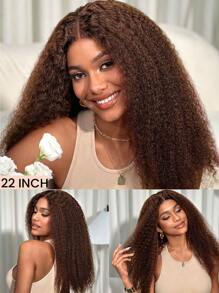 无胶假发 4x4 透明蕾丝闭合假发 真人发深卷蕾丝假发 180% 密度预拔预剪蕾丝假发 女士棕色，舒适贴合，适合日常佩戴和特殊场合 戴上即走假发