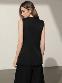 GENKIRA 女士简约剪裁V领西装外套（夏季） - 黑色 - 查看 3