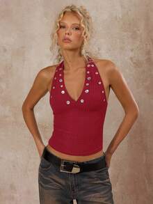 SHEIN Forever 21 Summer Women Prom/Formal/Beach/Vacation/Cute/Western Wear/Business Casual/Elegant/Birthday/Going Out/Club/Office Outfits/Festival/Rave/Work Clothes/Classy/Country Concert/Brunch/Cruise/Old Money/Airport/Modest/Church/Fairycore/ /Tea Party/Y2k/Streetwear/2000s/Disco/Spring Break/Graduation/Wedding Guest/Cocktail/Vintage/Bodycon/Resort/Coachella/Fitted/4th Of July Women/Beach Vacation Outfits/ Red Button Top