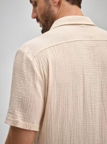 Officeau OFFICEAU Men Linen/Bohemian Style Short Sleeve Shirt