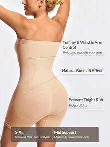 SHAPORA Women's Solid Color Ruched Bandeau Romper - Beige - View 2