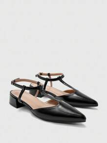 CUCCOO BIZCHIC Women's Pointed Toe Buckle Design Casual Fashion Chunky Heel Pumps For Christmas - Black - View 6