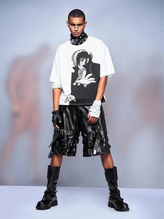 Black Jack X ROMWE maglietta casual da uomo a maniche corte, vestibilità ampia, con stampa di personaggi dei cartoni animati, scollo rotondo, moda estiva