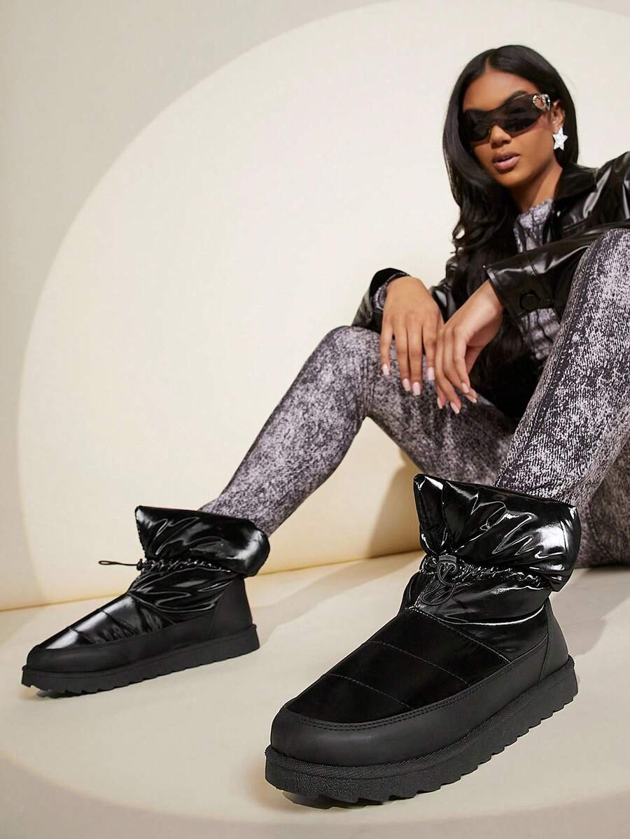 SHUZIA Faux Leather Lace-Up Ankle Boots - Black - View 1