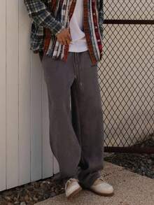 DAZY Men's Grey Suede Fabric Letter Embroidery Elastic Waist Street Style Sweatpants, Autumn, 2000s Style Men Joggers