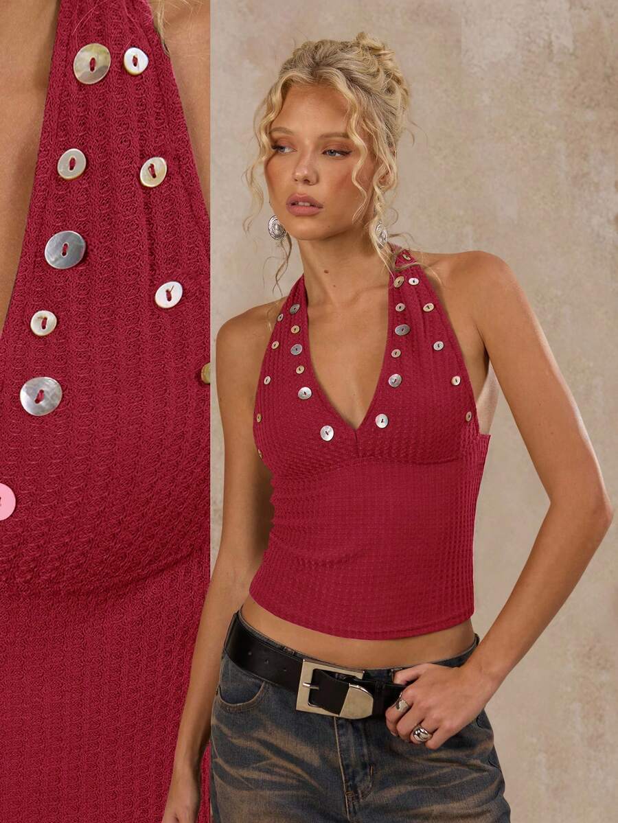 SHEIN Forever 21 Summer Women Prom/Formal/Beach/Vacation/Cute/Western Wear/Business Casual/Elegant/Birthday/Going Out/Club/Office Outfits/Festival/Rave/Work Clothes/Classy/Country Concert/Brunch/Cruise/Old Money/Airport/Modest/Church/Fairycore/ /Tea Party/Y2k/Streetwear/2000s/Disco/Spring Break/Graduation/Wedding Guest/Cocktail/Vintage/Bodycon/Resort/Coachella/Fitted/4th Of July Women/Beach Vacation Outfits/ Red Button Top