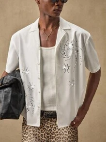 AKNOTIC Business Casual 男士梭织休闲宽松短袖衬衫 - 白色 - 查看 4