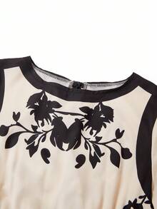 SHEIN Clasi 女式花卉印花阔腿连体裤，优雅长袖连体衣 - 杏色 - 查看 4