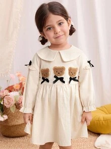 Blossori Baby Girls' French Elegant Embroidered Collar Long Sleeve Dress Fall Winter - Apricot - View 6