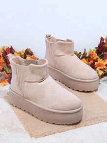 SHUZIA Women's Versatile Faux Suede Slip On Lug Sole Ankle Booties For Warm - Apricot - View 4