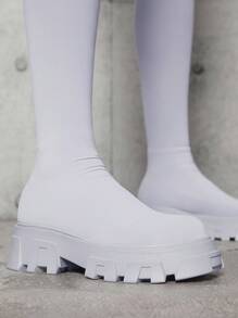 SHUZIA Round Toe Lug Sole Slip On Sock Boots - Grey - View 5