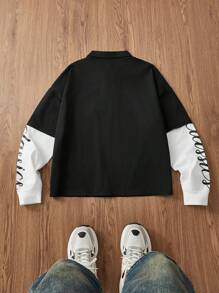 Manfinity Unisex Men's Lightweight Casual Polo Shirt With Screen-Printed Contrast Color Collar, Spring/Autumn