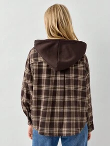 Miaspire 棕色编织连帽衬衫、长袖上衣 - 棕色 - 查看 2