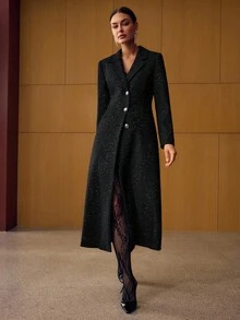 MOTF PREMIUM WOOL TWEED SINGLE BREASTED OVERCOAT, AUTUMN/WINTER - Black - View 5