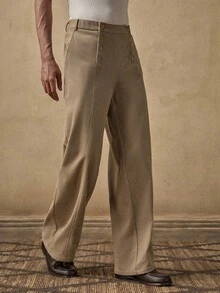 AKNOTIC Men's Woven Casual Loose Straight Leg Solid Color Pants - Khaki - View 4