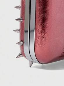 ROMWE Goth Women Evening Clutch Bag, Simple Solid Color With Rivet Decor, Fashion - Burgundy - View 5