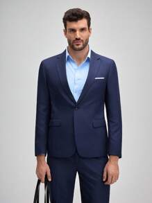 Officeau 男士四季优雅翻领长袖西装外套及西裤套装，商务正装，正式商务套装，经典富贵风格西装搭配西裤 - 藏蓝色 - 查看 6