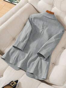 EMERY ROSE 3/4 袖翻领收腰亚麻休闲西装外套 - 灰色 - 查看 2