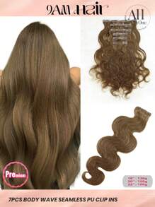 Seamless Clip Ins 7 chiếc Body Wave 6 Medium Brown 130g/150g Tóc nối kẹp PU liền mạch nguyên đầu 100% thẳng hàng với lớp biểu bì Tóc nối kẹp vô hình HQ Double Drown Remy - S6 - Xem 1